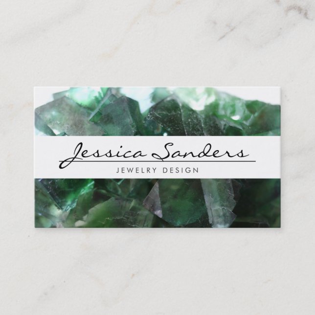 Elegant Green Gemstone Business Card (Front)