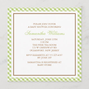 Elegant Green Gingham Pattern Baby Shower Invitation