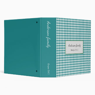 Elegant Green Gingham Recipes Book 3 Ring Binder