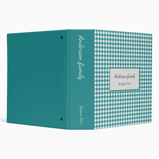 Elegant Green Gingham Recipes Book 3 Ring Binder (Background)