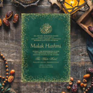 Elegant Green Gliter Baby Islamic Aqiqa  Invitation