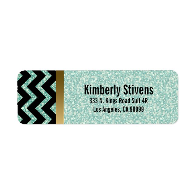 Elegant Green Glitter Black Chevron Gold Accents Label (Front)