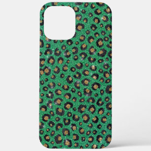 Elegant Green Glitter Black Gold Leopard Print iPhone 12 Pro Max Case