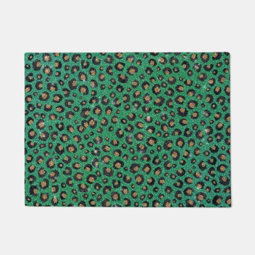 Elegant Green Glitter Black Gold Leopard Print  Doormat