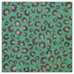 Elegant Green Glitter Black Gold Leopard Print  Fabric