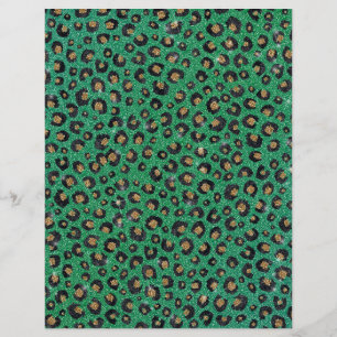 Elegant Green Glitter Black Gold Leopard Print Letterhead