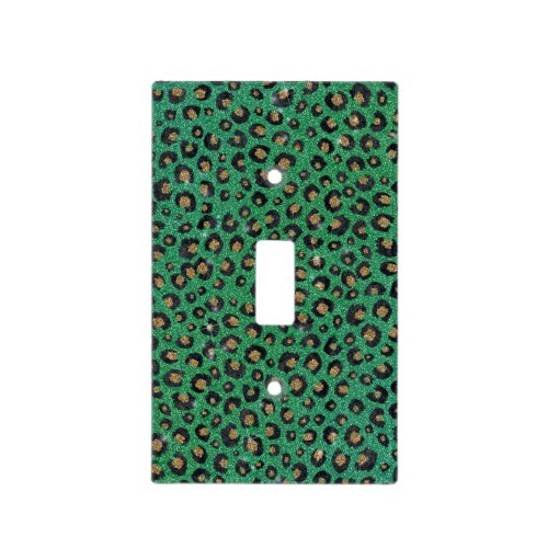 Elegant Green Glitter Black Gold Leopard Print  Light Switch Cover
