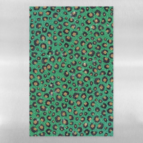 Elegant Green Glitter Black Gold Leopard Print  Magnetic Dry Erase Sheet