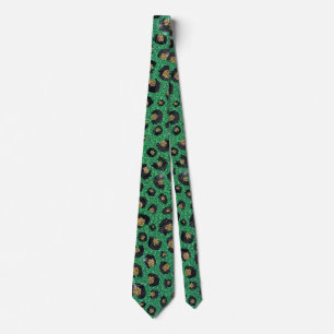 Elegant Green Glitter Black Gold Leopard Print Neck Tie