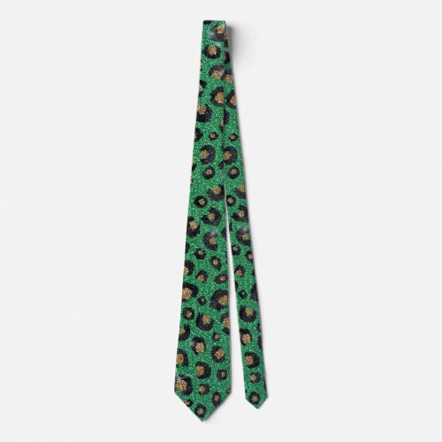 Elegant Green Glitter Black Gold Leopard Print  Neck Tie