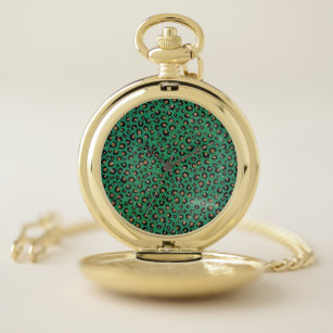 Elegant Green Glitter Black Gold Leopard Print  Pocket Watch