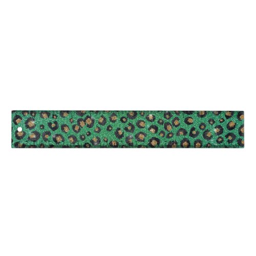 Elegant Green Glitter Black Gold Leopard Print  Ruler