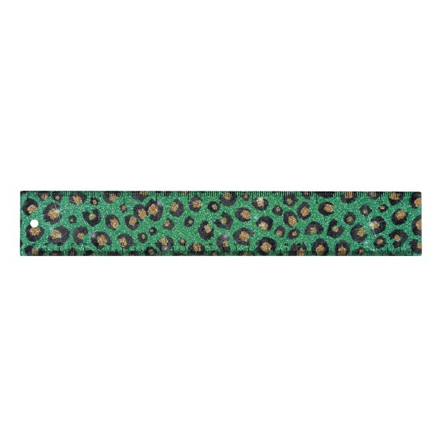 Elegant Green Glitter Black Gold Leopard Print  Ruler (Front)