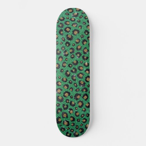 Elegant Green Glitter Black Gold Leopard Print  Skateboard