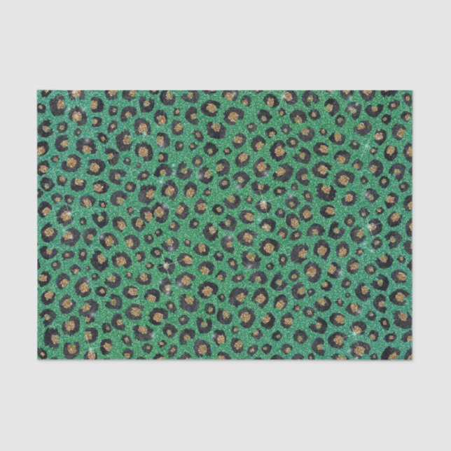 Elegant Green Glitter Black Gold Leopard Print  Tissue Paper (Front)