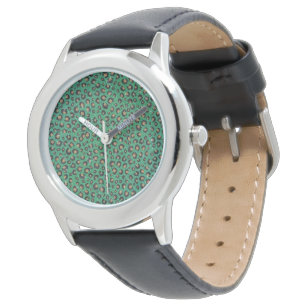 Elegant Green Glitter Black Gold Leopard Print  Watch