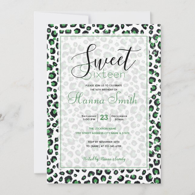 Elegant Green Glitter Black Leopard Animal Print (Front)