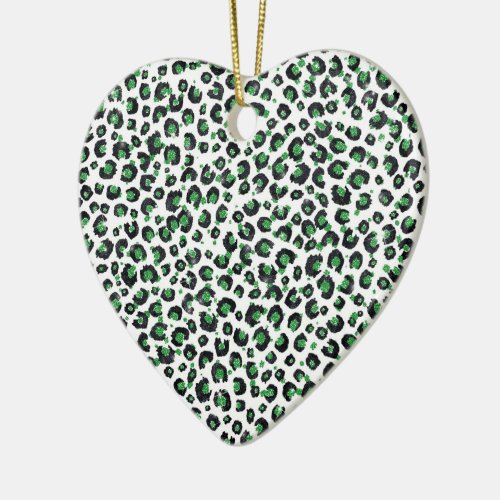 Elegant Green Glitter Black Leopard Animal Print Ceramic Ornament