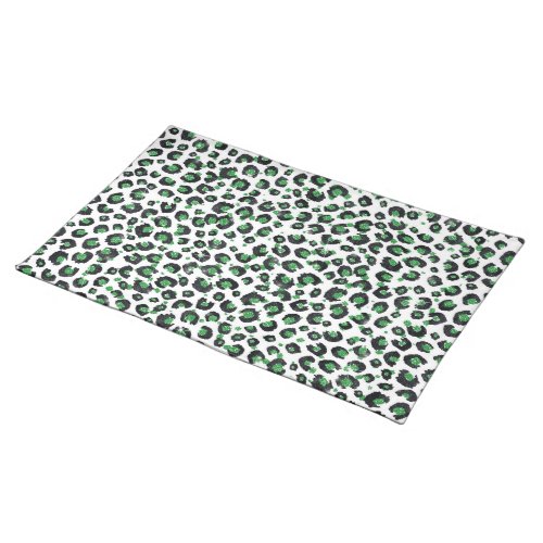 Elegant Green Glitter Black Leopard Animal Print Cloth Placemat