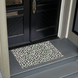 Elegant Green Glitter Black Leopard Animal Print Doormat