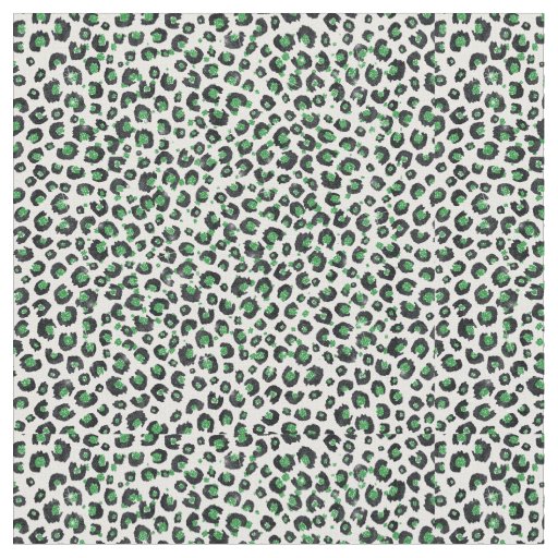 Elegant Green Glitter Black Leopard Animal Print Fabric
