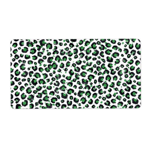 Elegant Green Glitter Black Leopard Animal Print Label