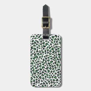 Elegant Green Glitter Black Leopard Animal Print Luggage Tag