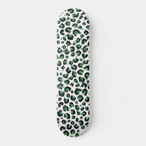 Elegant Green Glitter Black Leopard Animal Print Skateboard