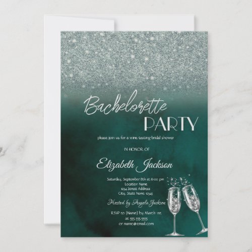 Elegant Green Glitter Bokeh Green Bachelorette  Invitation