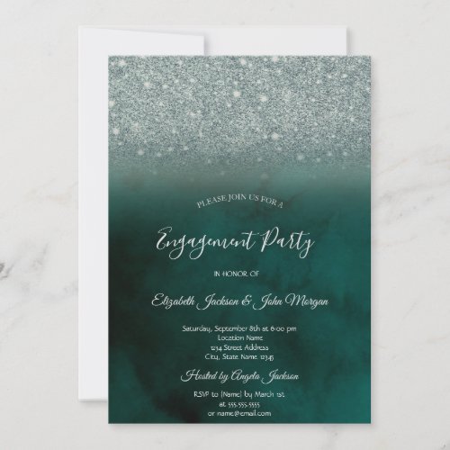 Elegant Green Glitter Bokeh Green Engagement  Invitation