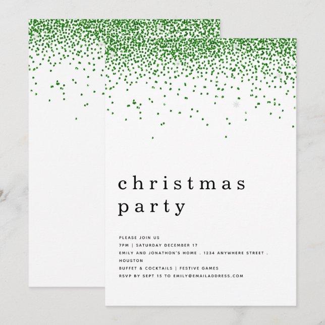 Elegant Green Glitter Christmas Party Invitation (Front/Back)