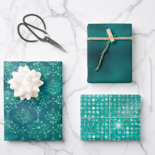 Elegant Green Glitter Damask Gift Wrapping Paper Sheets
