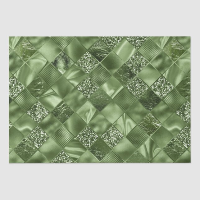 Elegant Green Glitter Diamond Lattice Pattern Tissue Paper (Front)