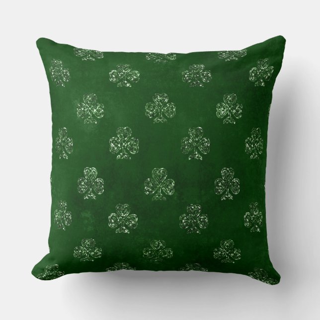 Elegant Green Glitter Irish Shamrock Clover Throw Pillow (Front)