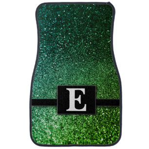 Elegant Green Glitter Modern Monogrammed Classic Car Floor Mat
