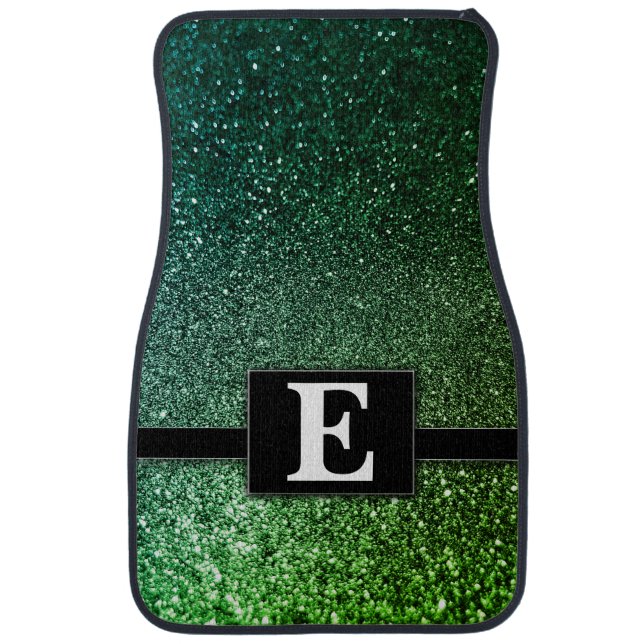 Elegant Green Glitter Modern Monogrammed Classic Car Floor Mat (Front)