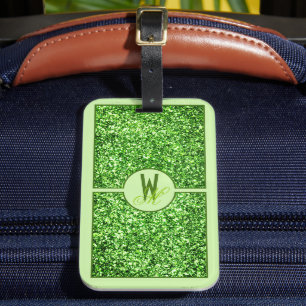 Elegant Green Glitter Monogrammed  Luggage Tag