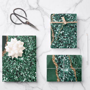 Elegant Green Glitter Ocean Agate Birthday Party Wrapping Paper Sheets