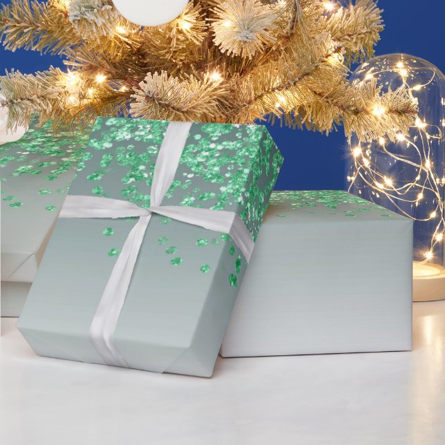 Elegant Green Glitter Ombre Cascading  Wrapping Paper (Holidays)