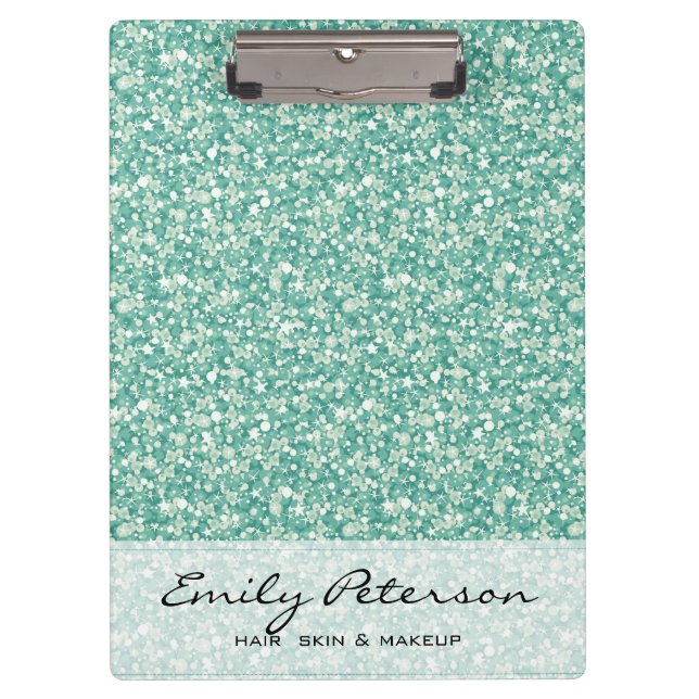 Elegant Green Glitter Pattern Clipboard (Front)