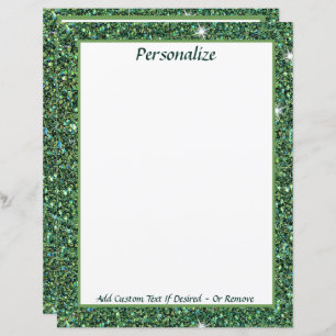 Elegant Green Glitter Personalize Stationery Paper