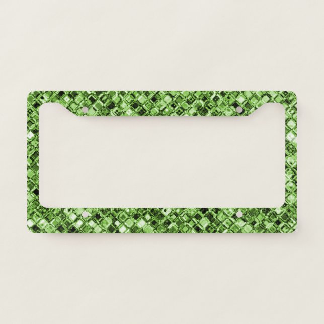 Elegant Green Glitter Sparkle Glam Gems Unique  License Plate Frame (Front)