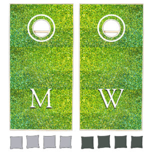 Elegant GREEN Glitter Sparkle MONOGRAM Cornhole Set