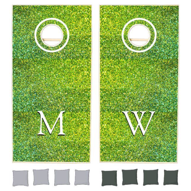Elegant GREEN Glitter Sparkle MONOGRAM Cornhole Set (Set)