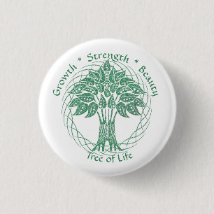 Elegant Green Glitter Tree of Life Growth Strength Button