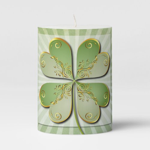 Elegant Green Glover St Patrickd Day Party Pillar Candle