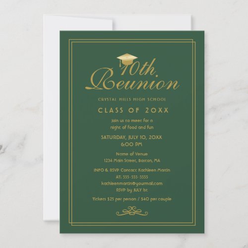 Elegant Green Gold 10th Class Reunion Invitation