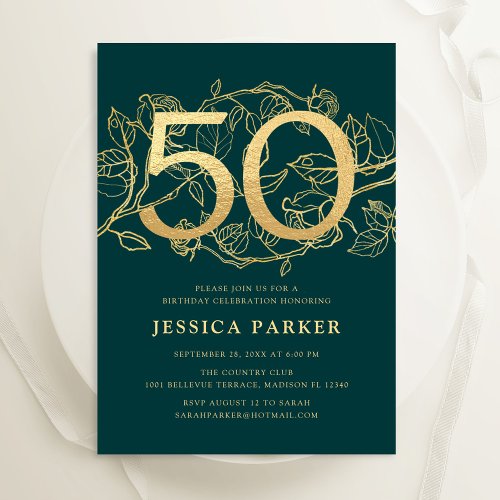 Elegant Green Gold 50th Birthday Invitation