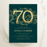 Elegant Green Gold 70th Birthday Invitation<br><div class="desc">Elegant green gold 70th birthday party invitation. Customizable modern feminine design featuring roses botanical accents and faux glitter gold. Simple floral invite card perfect for a stylish female bday celebration. Personalize with your own details. Printed Zazzle invitations or instant download digital printable template.</div>