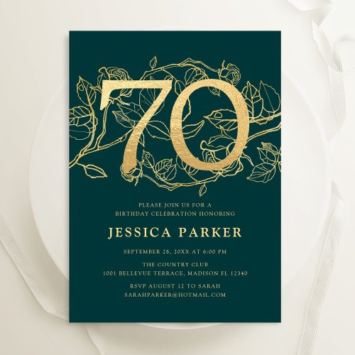 Elegant Green Gold 70th Birthday Invitation